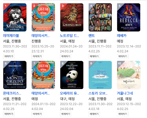 레미제라블 뮤지컬 배우 예매 순위