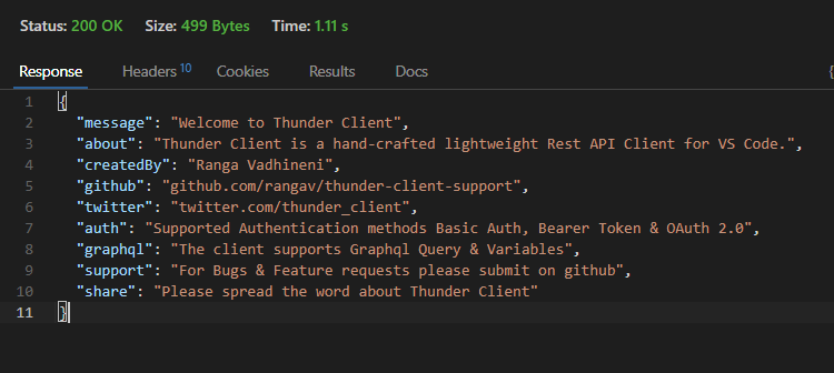 Thunder Client Response Part