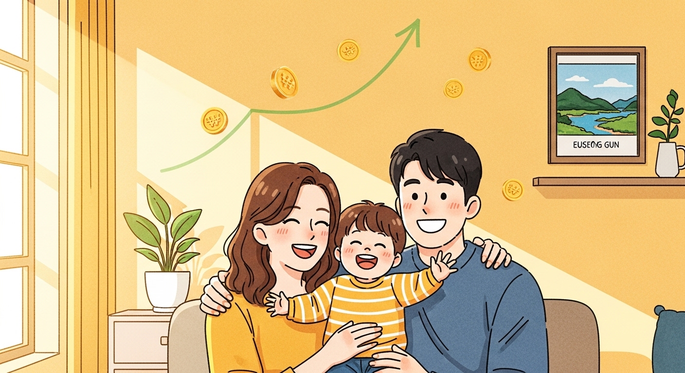 음성군 생활임금 제도 시행으로 경제적 안정과 행복을 누리는 가족의 모습