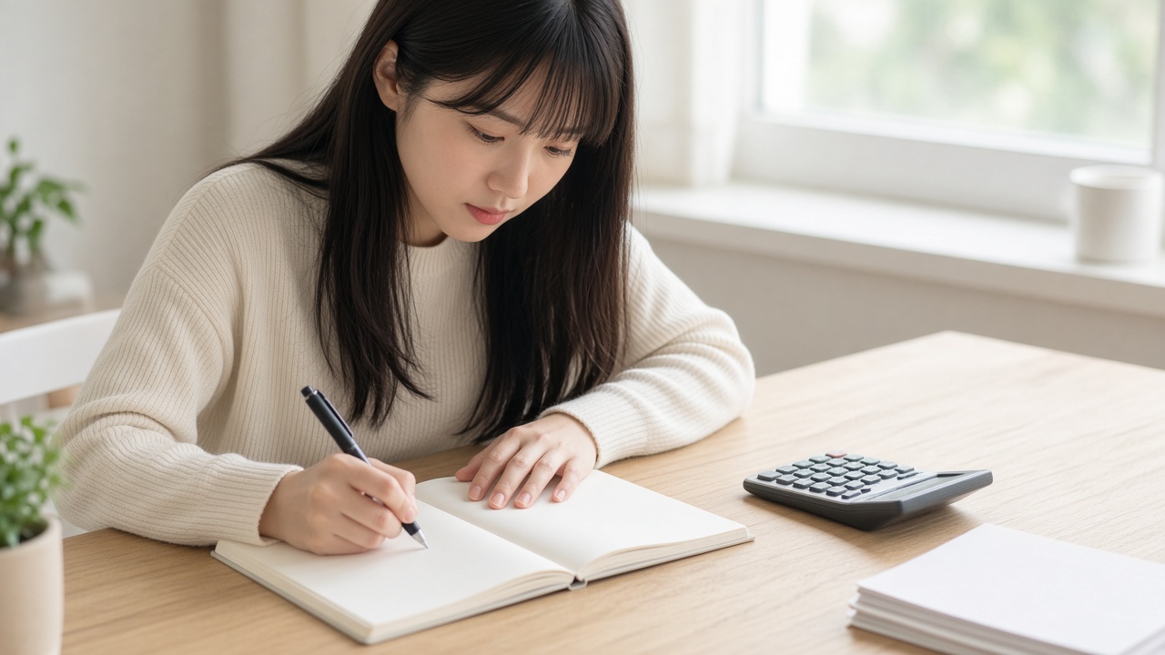 노트에 세액공제 금액을 계산해 적는 20대 한국인 여성