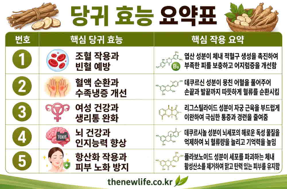 당귀 효능 요약표