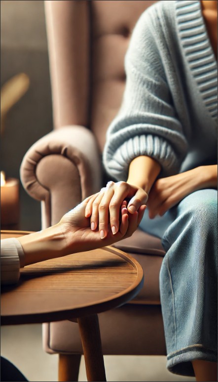 내담자의 손을 잡고 위로하는 상담자의 손