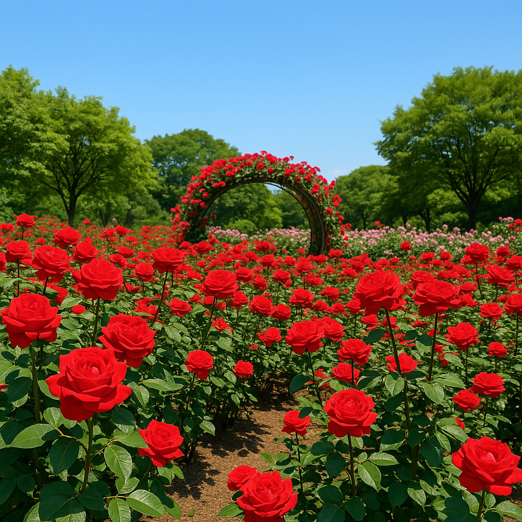 맑은 날 부천백만송이장미축제의 도당공원 장미정원 전경