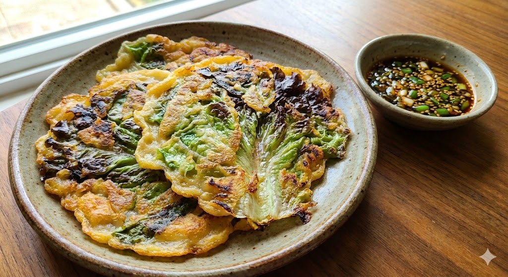 상추를 통째로 부쳐내어 겉은 바삭하고 속은 의외로 쫄깃하고 달큰한 별미 상추전