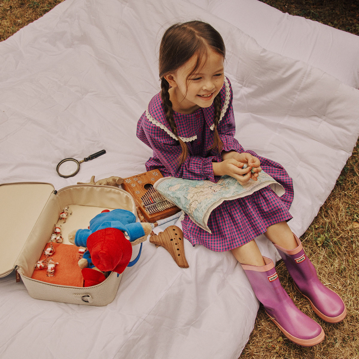 오르시떼 여아동 A030 퍼플체크 긴소매 원피스