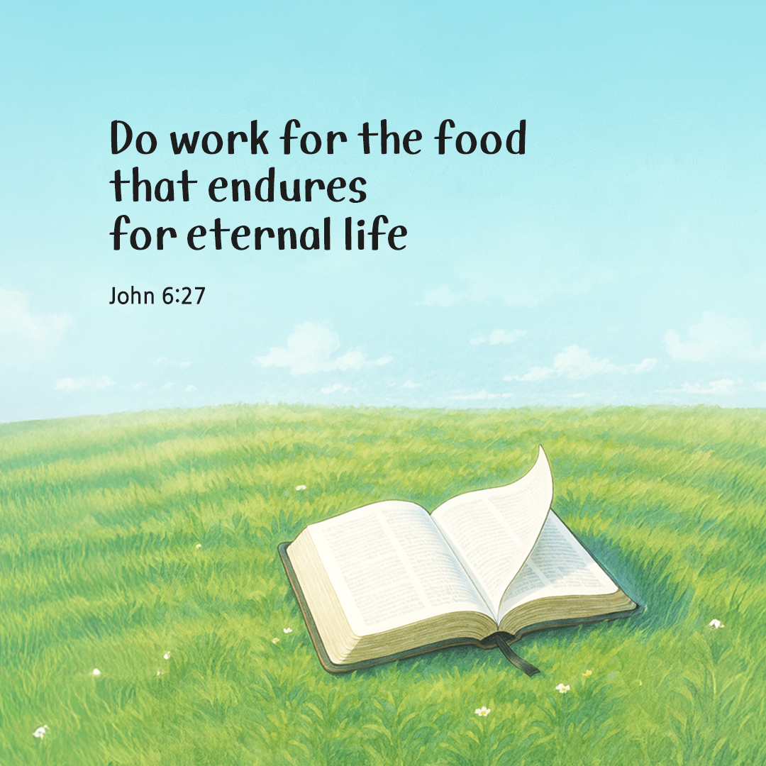 Do not work for food that perishes but for the food that endures for eternal life. (John 6:27) by pieonane Daily Bible quote image