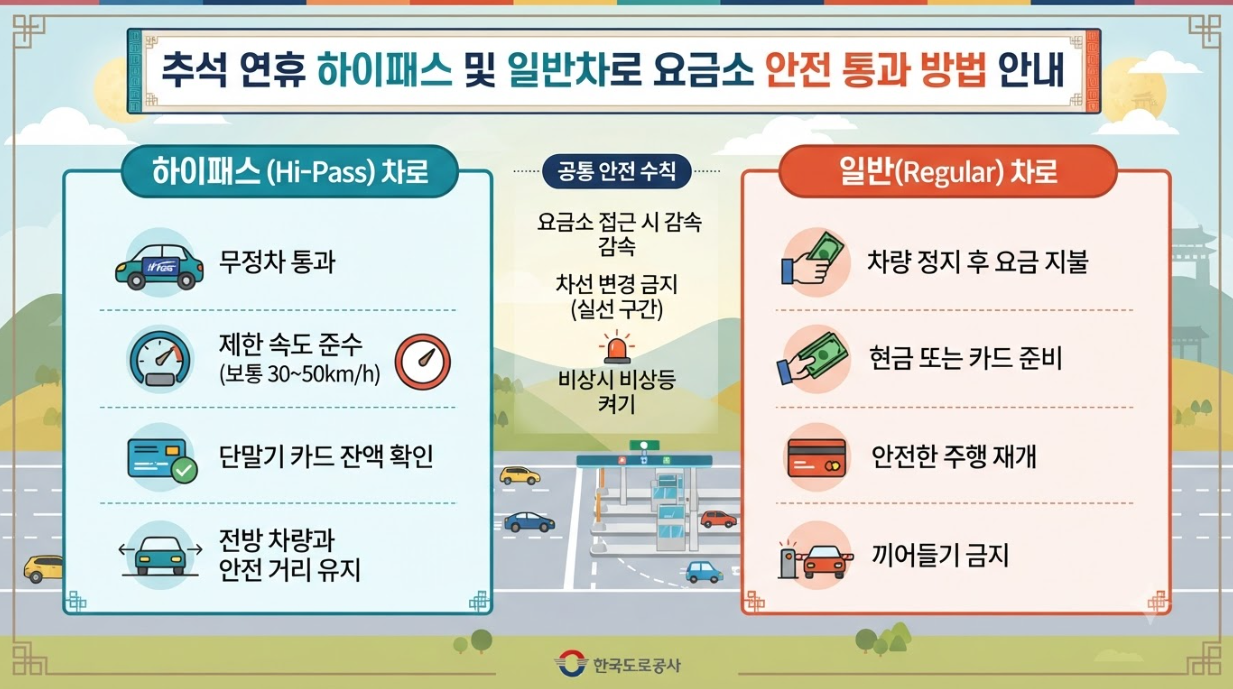 추석 연휴 하이패스 및 일반차로 요금소 안전 통과 방법 안내 이미지