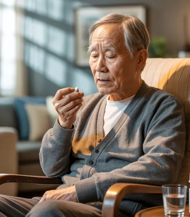 파킨슨병 치료약을 먹고 있는 이미지