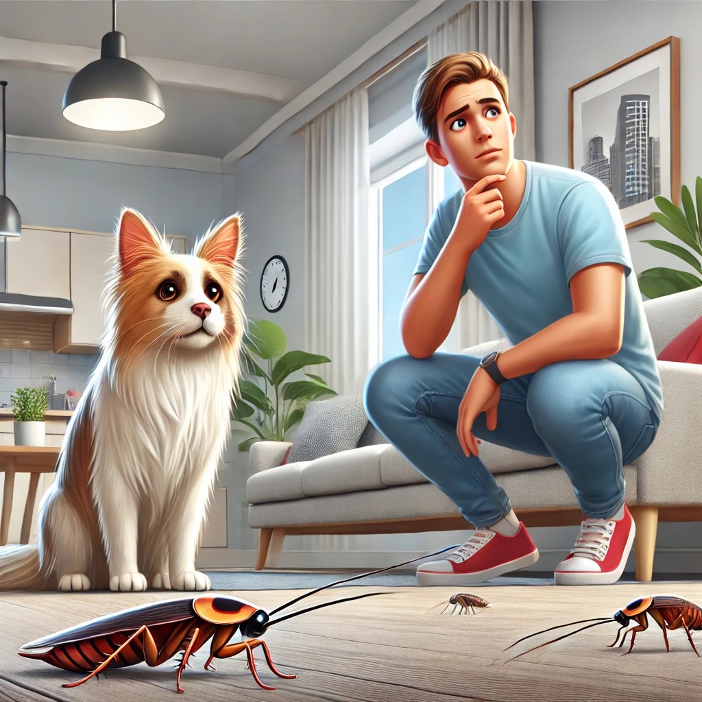 애완동물을 키우는 집주인이 바퀴벌레 때문에 고민하는 사진