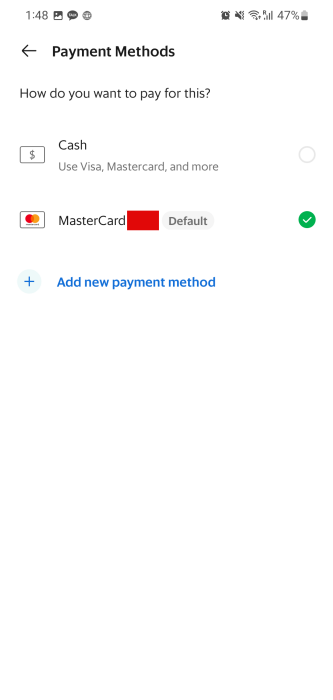 Grab-cash-결제-선택