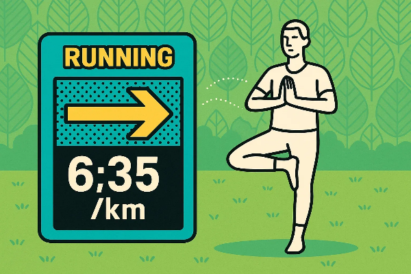 달리기 기록과 요가 자세를 보여주는 일러스트