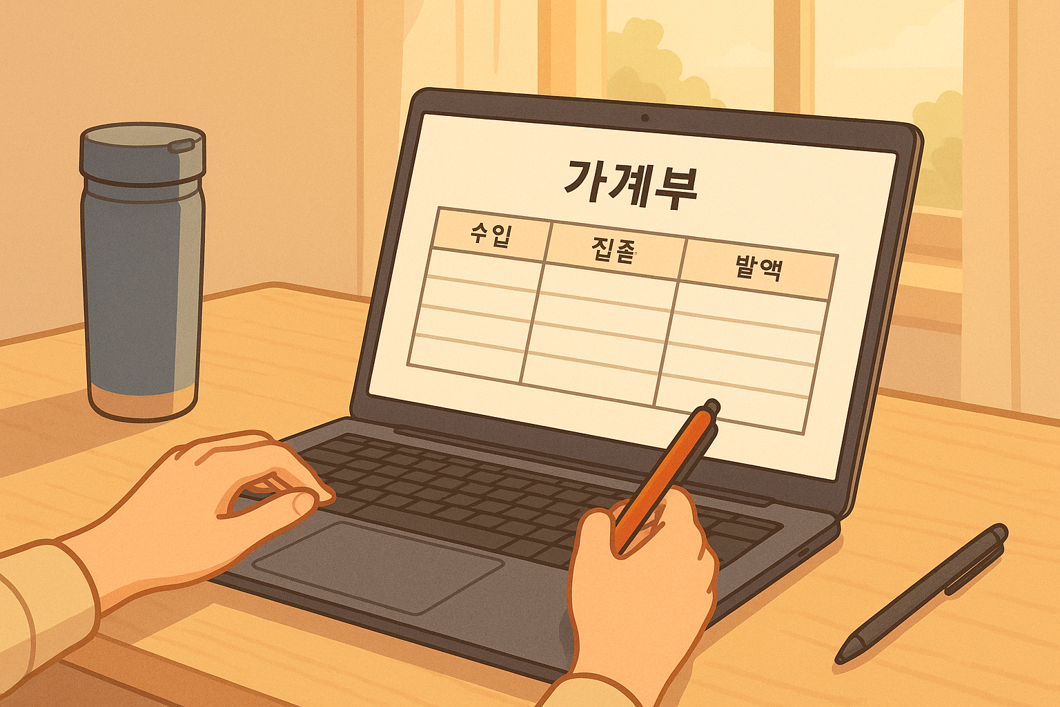가계부 작성을 시작하는 모습