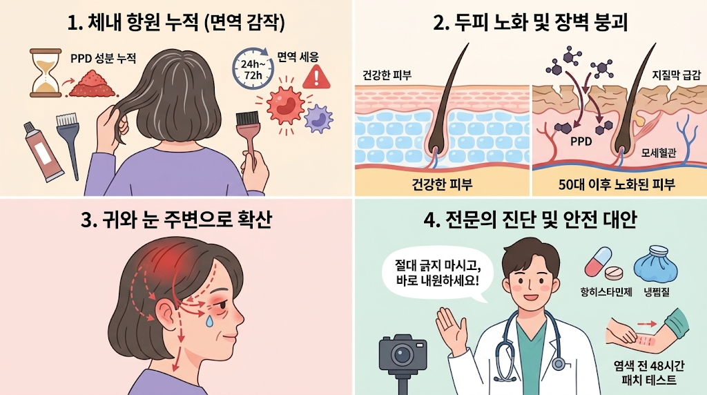 모세혈관 및 림프 순환으로 얼굴쪽 확산