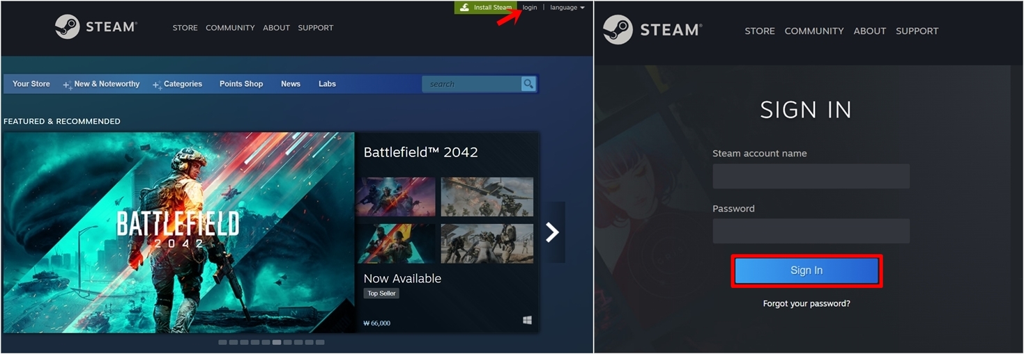 스팀-홈페이지-로그인-화면