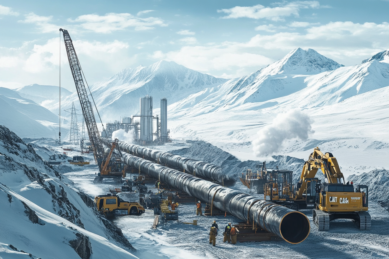 알래스카의 대형 천연가스 파이프라인 건설 현장