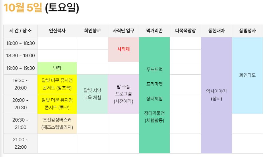 보은 문화유산 야행 일정