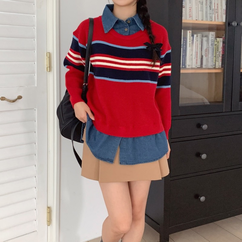 핑크셀럽 보들 라운드 니트