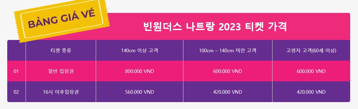 나트랑 빈원더스 이용요금