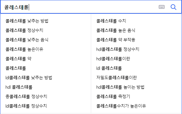 콜레스테롤 연관 검색어들