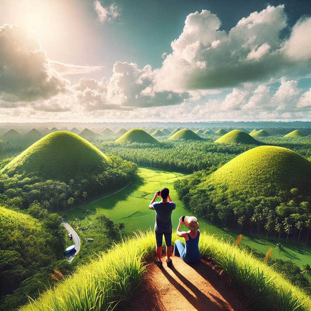 보홀여행 초콜릿 힐에 여행을 즐기는 커플