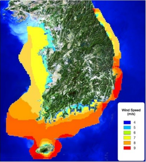 해상 풍속 지도