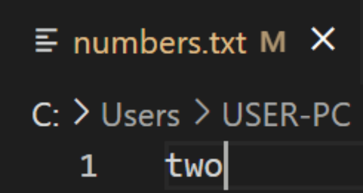 numbers.txt 파일에 two 추가