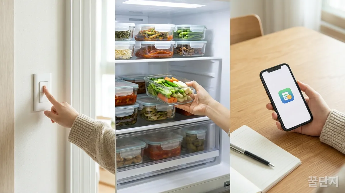 한국 가정에서 전기를 절약하거나 생활비를 아끼는 습관을 실천하는 모습