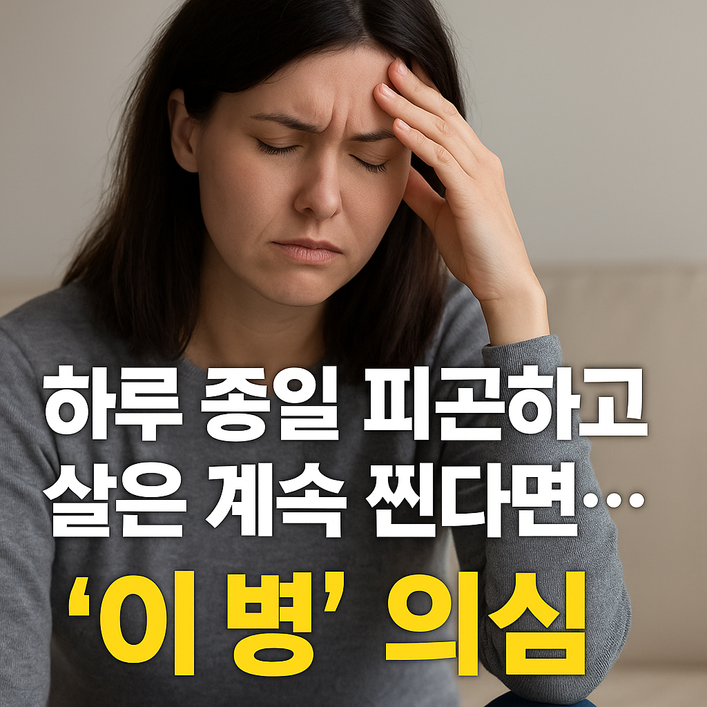 “만성 피로와 체중 증가를 겪는 여성을 상징적으로 표현한 건강 관련 이미지”