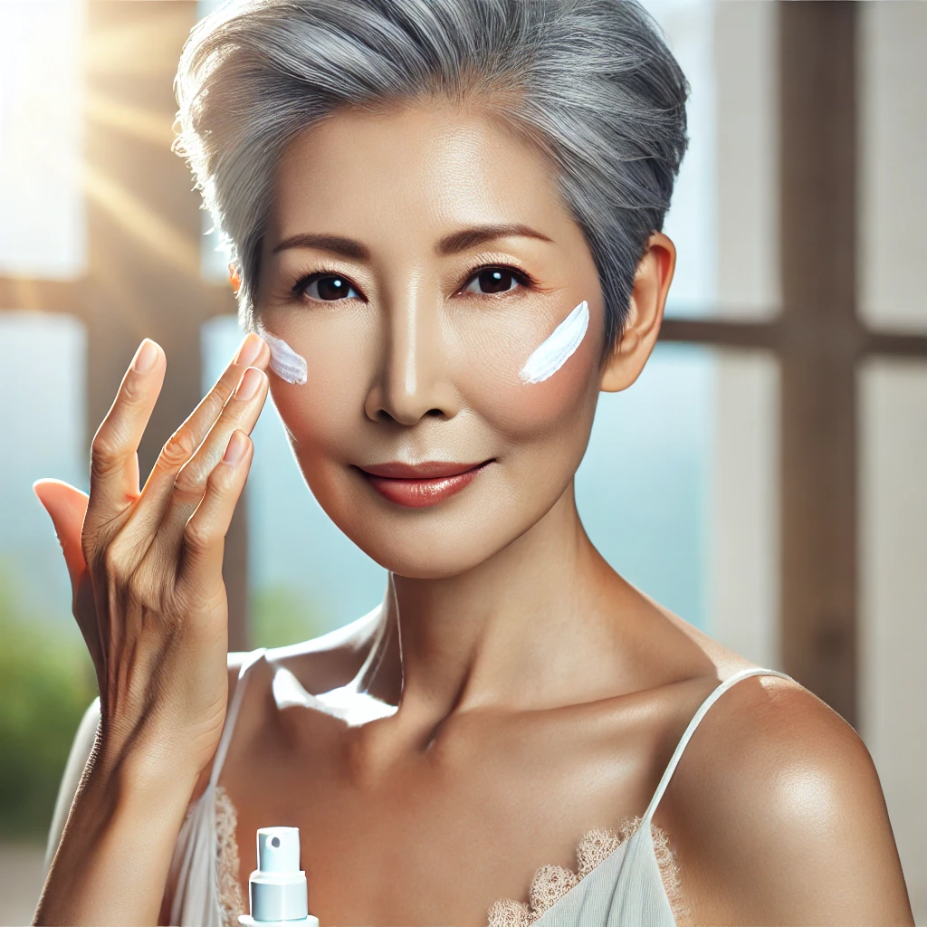 썬크림으로 젊음을 유지하는 60대 여성