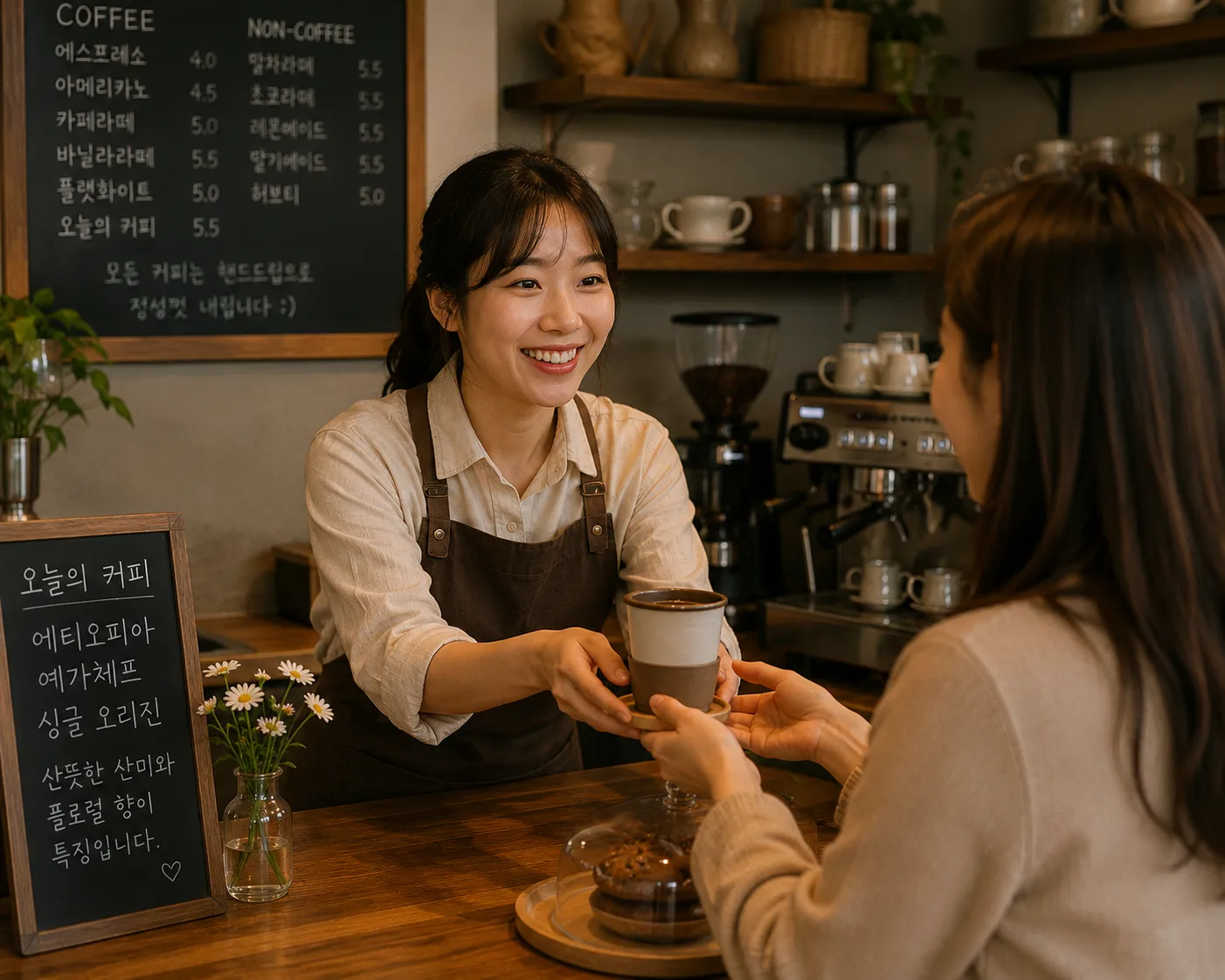 단골을 응대하는 개인카페 바리스타