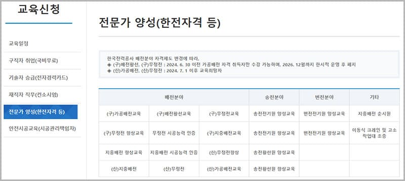 전문가 양성(한전자격 등)