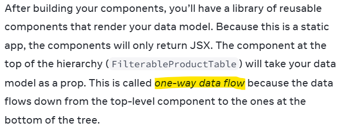 공식 문서에 기록된 one-way data flow에 대한 설명