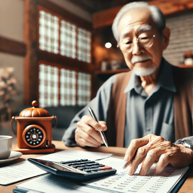 전통가옥에서 노후준비를 계획하는 노인