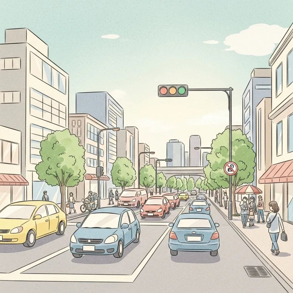 원활한 교통 흐름의 활기찬 도시