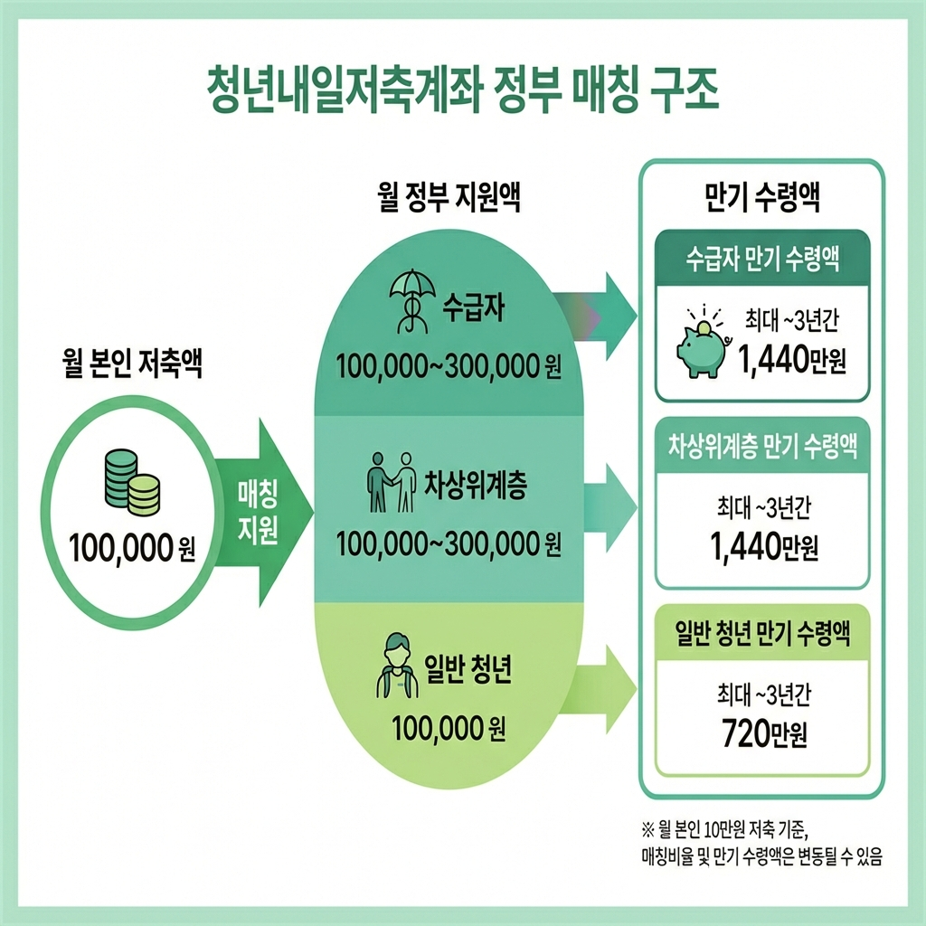 청년내일저축계좌 정부 매칭 지원 구조 인포그래픽