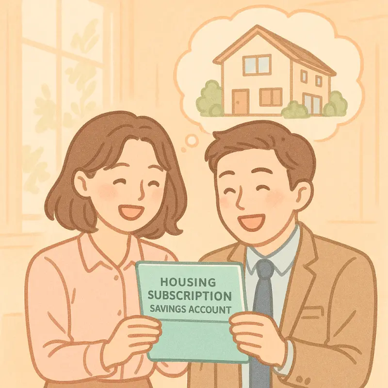 남여가 청약통장을 보면 미래의 주택마련을 상상하고 있음