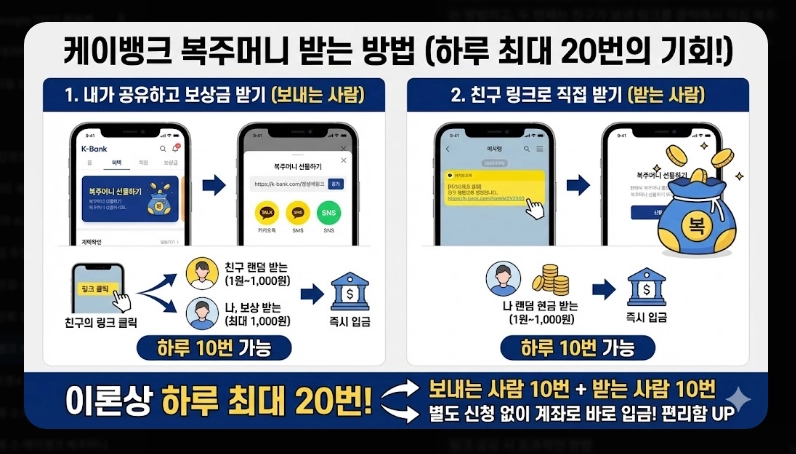 케이뱅크 복주머니 받는 법 [하루 최대 10번] 보상금 지급 조건 및 주의사항 총정리