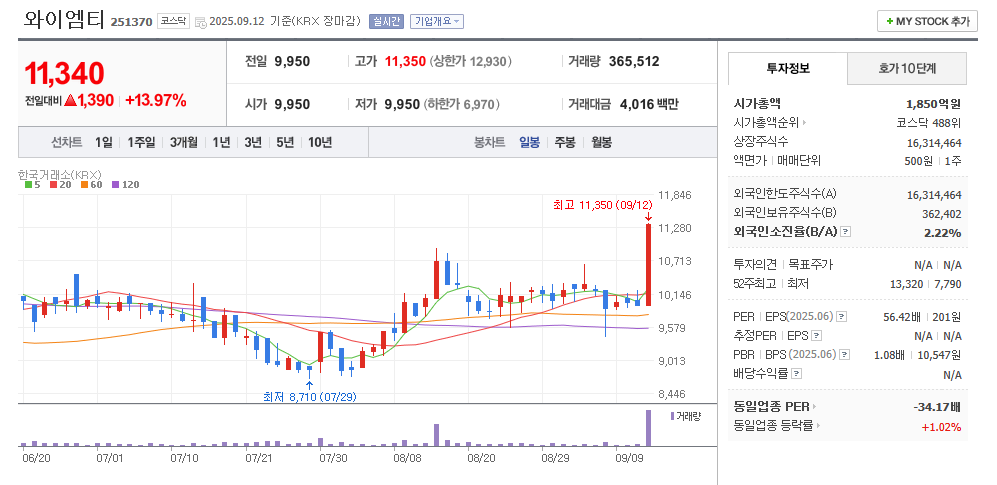 와이엠티 일봉차트