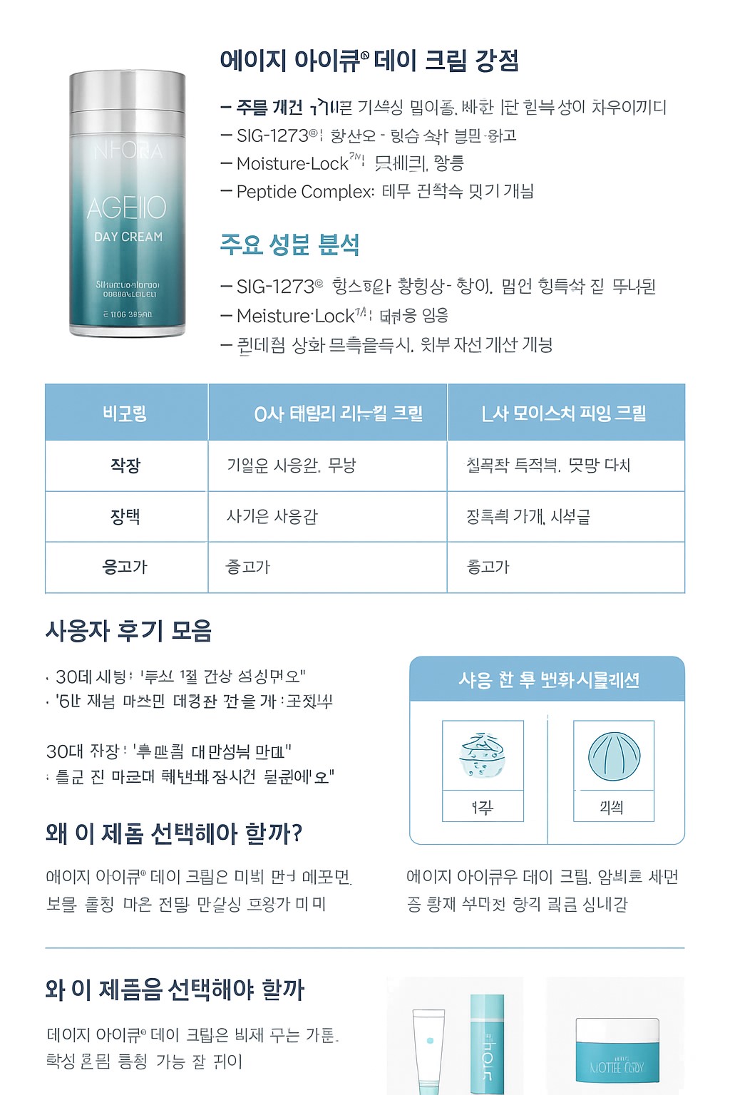 에이지 아이큐 데이 크림 주요 특징과 성분 비교