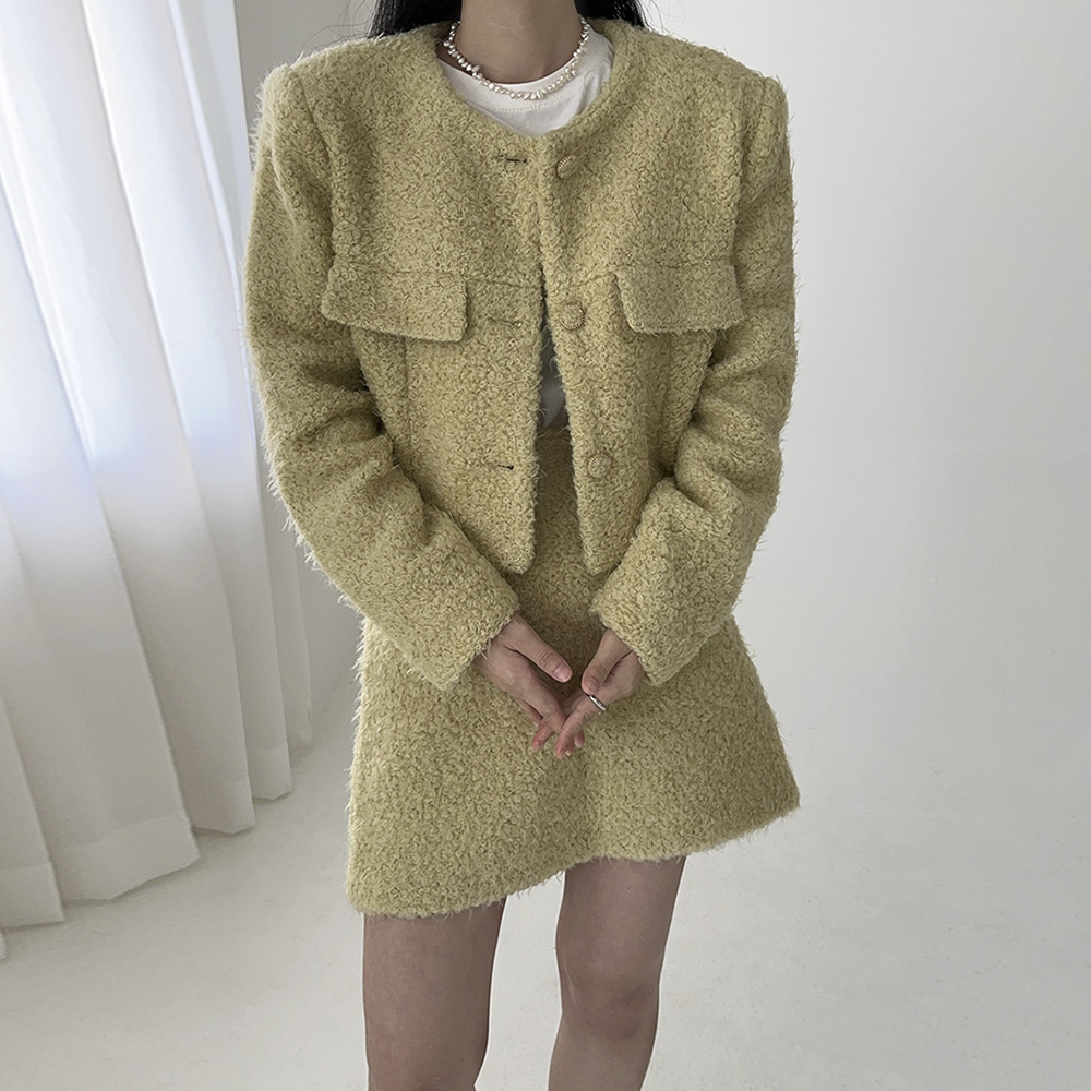 버닛 부클 뽀글이 자켓 스커트 세트