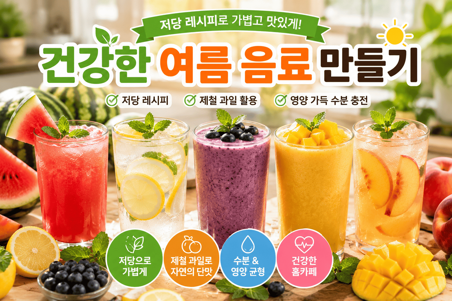 건강한 여름 음료 만들기 (저당레시피, 과일활용, 영양관리)