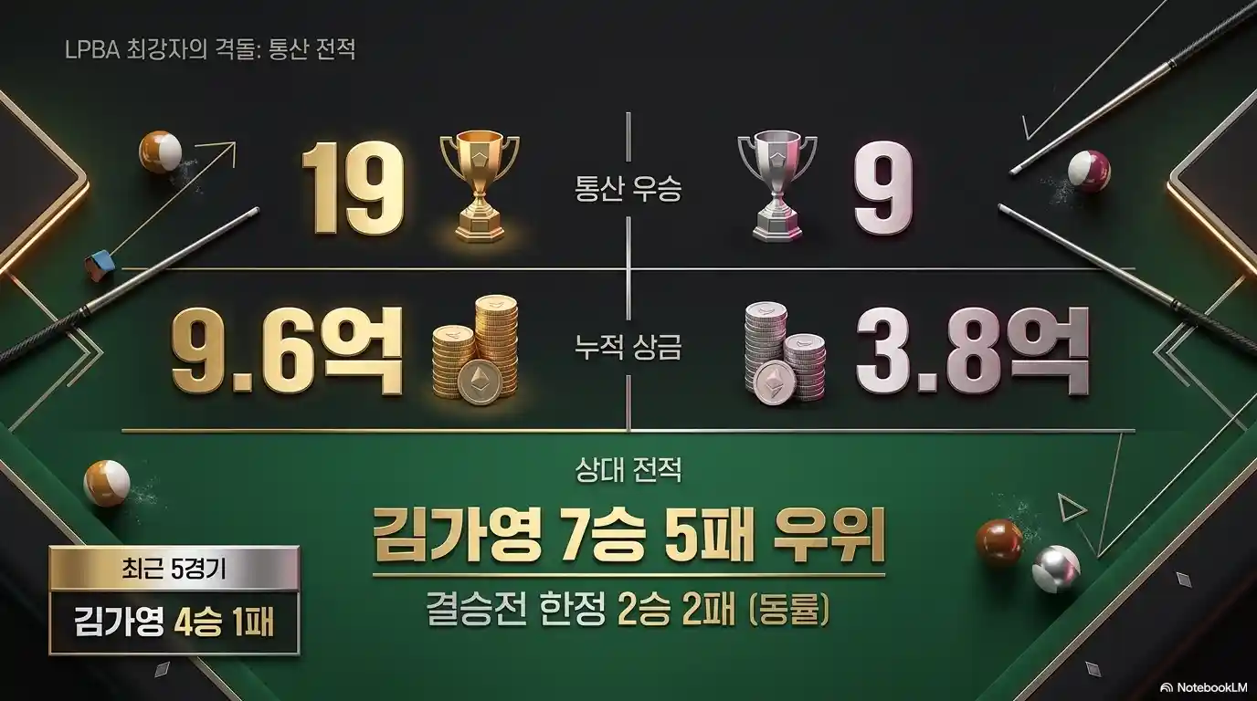 LPBA 결승 김가영 스롱 피아비 통산 전적 비교 - 김가영 19승 누적상금 9.6억 vs 스롱 피아비 9승 3.8억, 상대 전적 김가영 7승 5패