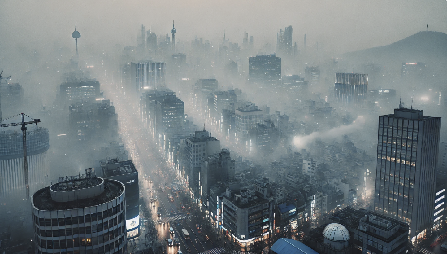 봄철 미세먼지가 가득한 도시의 모습