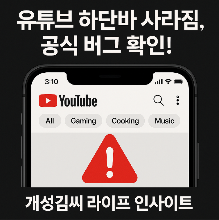 유튜브 하단바 사라짐,유튜브 메뉴바 오류,유튜브 버그,앱 캐시 삭제,유튜브 실험 기능 해제,모바일 웹 브라우저 대안