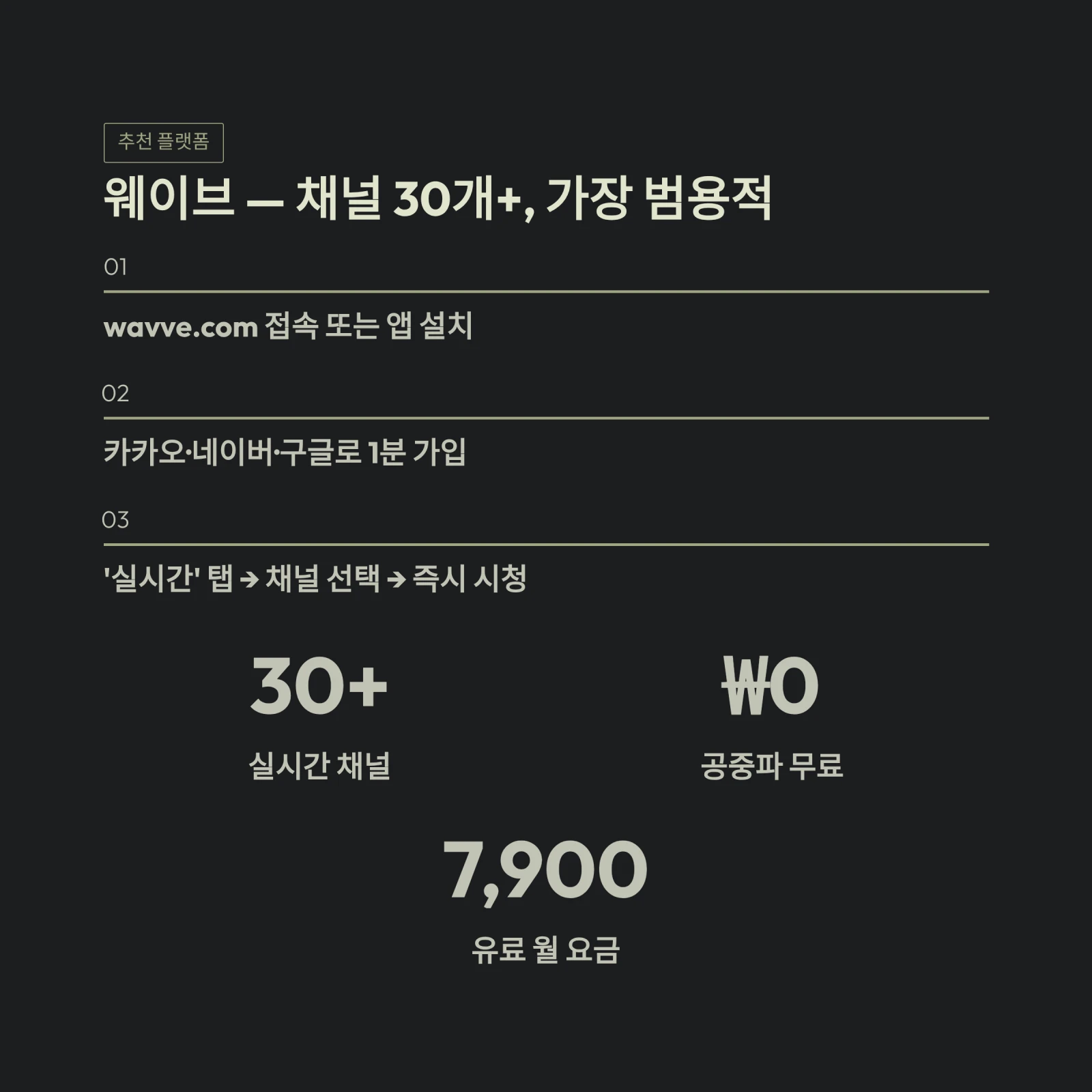 웨이브 — 채널 30개+, 가장 범용적