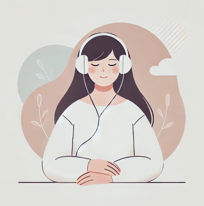 음악을 듣고 있는 여자 그림