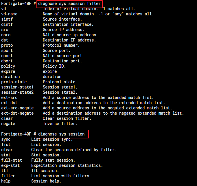 diagnose sys session list 명령어