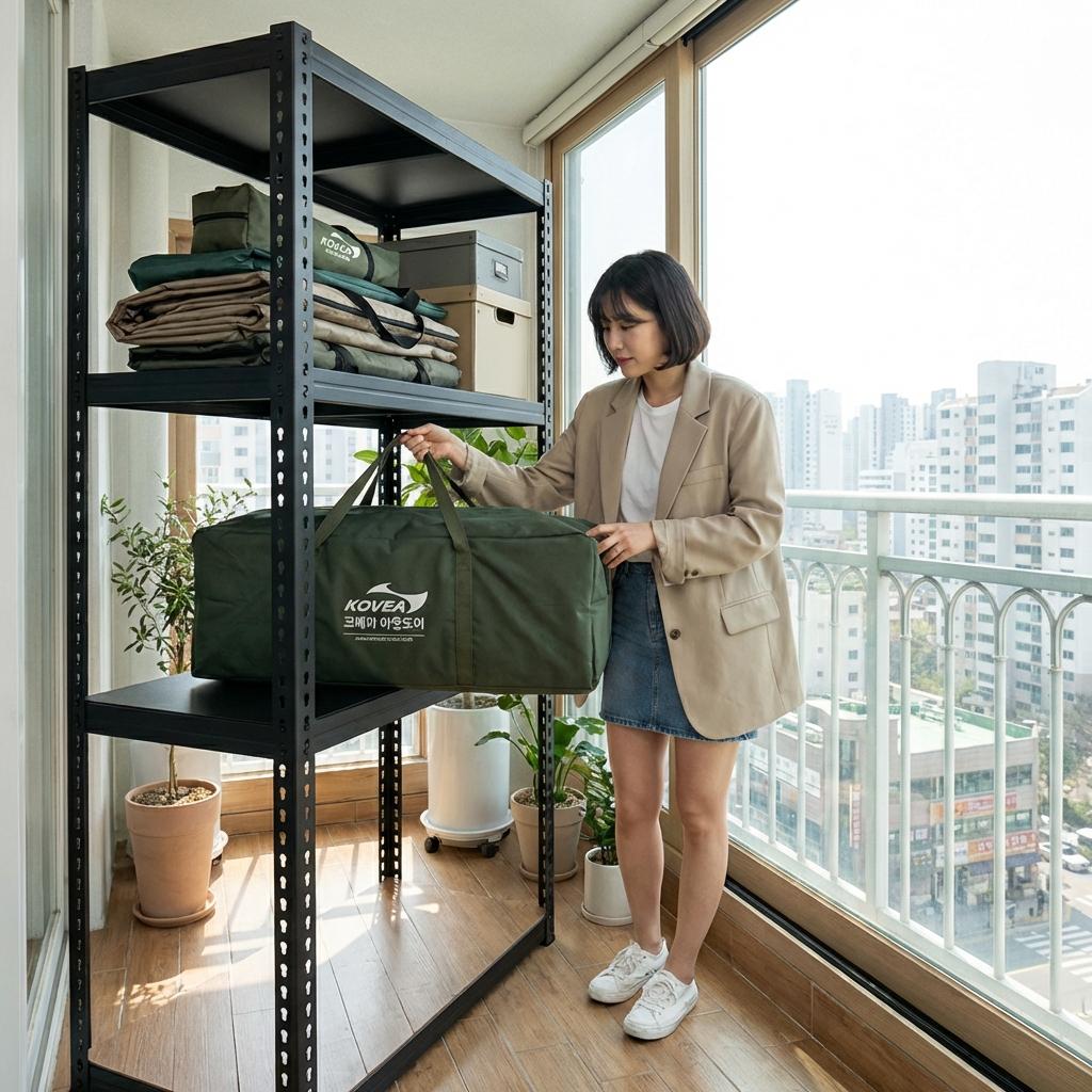 고중량 리빙쉘 텐트 보관을 위한 광폭 철제 선반 사이즈 선정