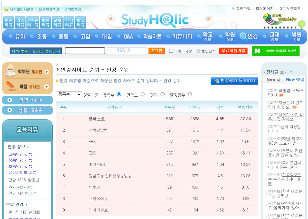 스터디홀릭-인강 리뷰-기준-인강 사이트-순위