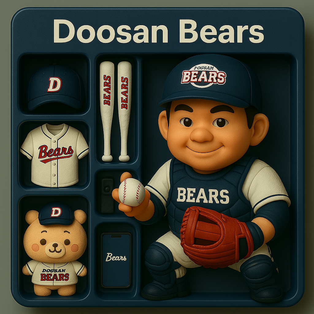 위 프롬프트를 입력한 후 피규어 상자로 완성된 두산 베어스 피규어 세트